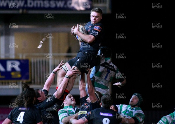 080213 Newport Gwent Dragons v Treviso - RaboDirectPro12 -Dragons' Lewis Evans takes lineout ball 