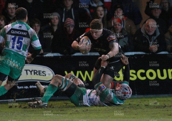 080213 Newport Gwent Dragons v Treviso - RaboDirectPro12 -Dragons' Phil Price is tackled short of the line by Treviso's Filippo Giusti 