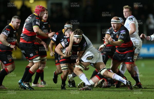 011217 - Dragons v Ulster - Guinness PRO14 - James Benjamin of Dragons is tackled by Alan O'Connor of Ulster