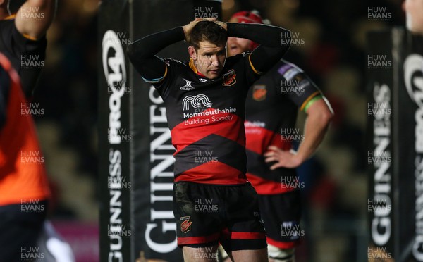 011217 - Dragons v Ulster - Guinness PRO14 - Dejected Adam Warren of Dragons at full time