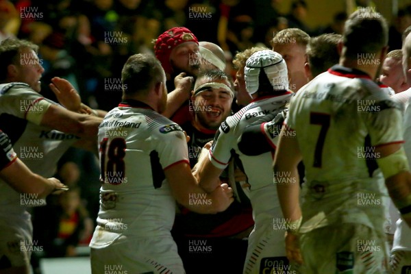 011217 - Dragons v Ulster - GuinnessPro14 -  Liam Belcher of Dragons scores a try