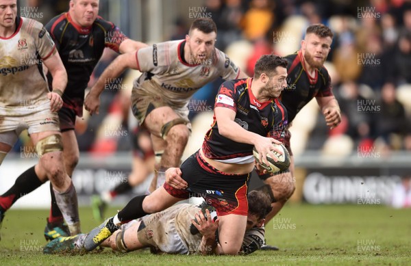 030319 - Dragons v Ulster - Guinness PRO14 - Jason Tovey of Dragons is tackled by Clive Ross of Ulster