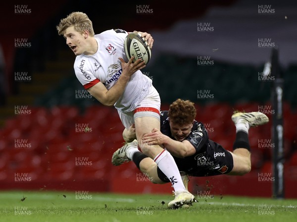 130321 - Dragons v Ulster - Guinness PRO14 - Rob Lyttle of Ulster is tackled by Aneurin Owen of Dragons
