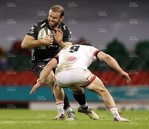 130321 - Dragons v Ulster - Guinness PRO14 - Jamie Roberts of Dragons is tackled by Alby Mathewson of Ulster
