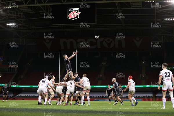 130321 - Dragons v Ulster - Guinness PRO14 - Joe Davies of Dragons wins the line out
