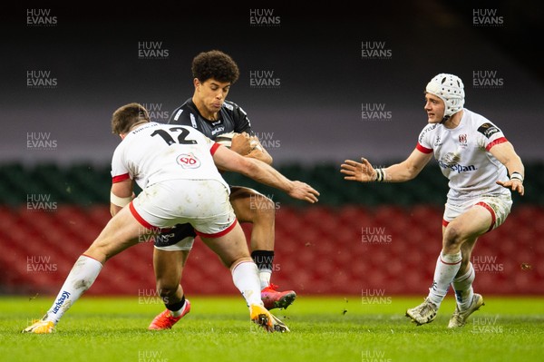 130321 - Dragons v Ulster - Guinness PRO14 - Rio Dyer of Dragons is tackled by Stuart McCloskey of Ulster
