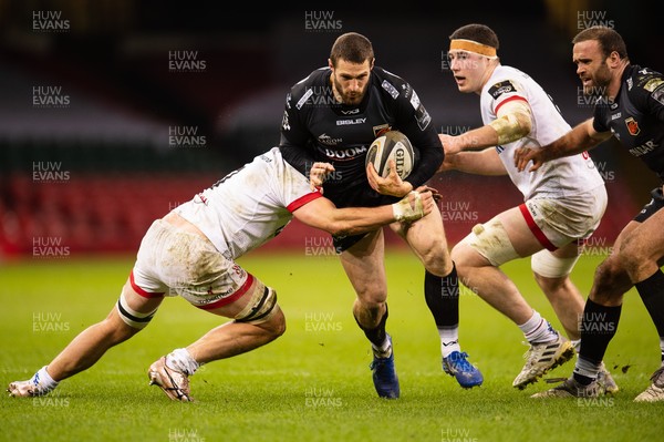 130321 - Dragons v Ulster - Guinness PRO14 - Jonah Holmes of Dragons is tackled by Sean Reidy of Ulster