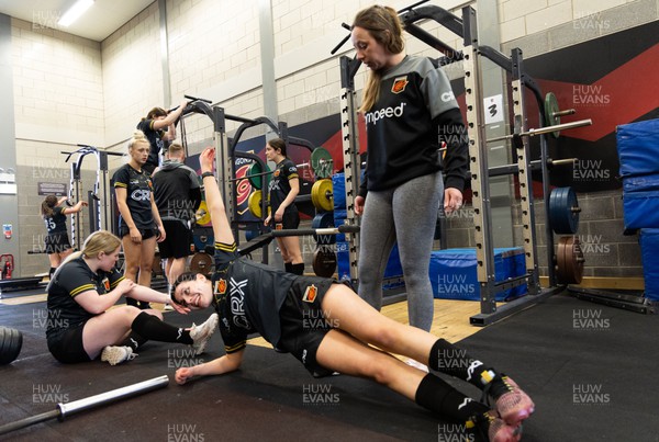 210322 Dragons Women U18 Training - New members of the Dragons Women U18 squad train in the gym at Ystrad Mynach