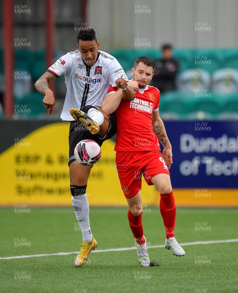 080721 Dundalk v Newtown, UEFA Europa Conference League first qualifying round first leg - Jamie Breese of Newtown and Sonni Nattestad of Dundalk compete for the ball