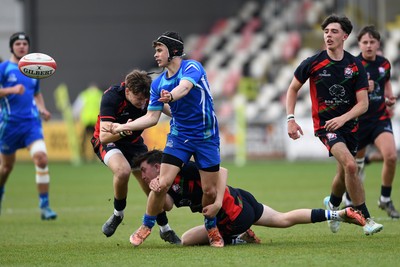270426 - Dyffryn Taf v Bro Morgannwg - Road to Principality Finals - Boys U18s Cup - Richie Jenkins of Bro Morgannwg is challenged by Shay Morgan of Dyffryn Taf