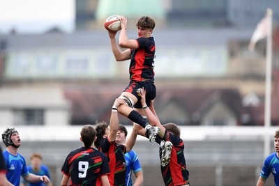 270426 - Dyffryn Taf v Bro Morgannwg - Road to Principality Finals - Boys U18s Cup - Sol Roberts of Dyffryn Taf wins the line-out