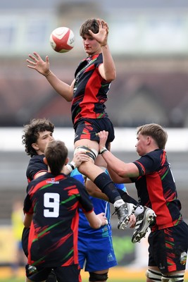 270426 - Dyffryn Taf v Bro Morgannwg - Road to Principality Finals - Boys U18s Cup - Sol Roberts of Dyffryn Taf wins the line-out