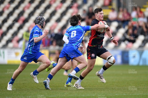 270426 - Dyffryn Taf v Bro Morgannwg - Road to Principality Finals - Boys U18s Cup - Callum German of Dyffryn Taf is challenged by Charlie Williams of Bro Morgannwg