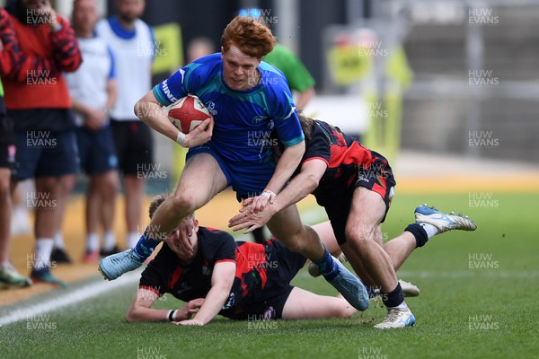 270426 - Dyffryn Taf v Bro Morgannwg - Road to Principality Finals - Boys U18s Cup - Oscar Thomas of Bro Morgannwg is brought down