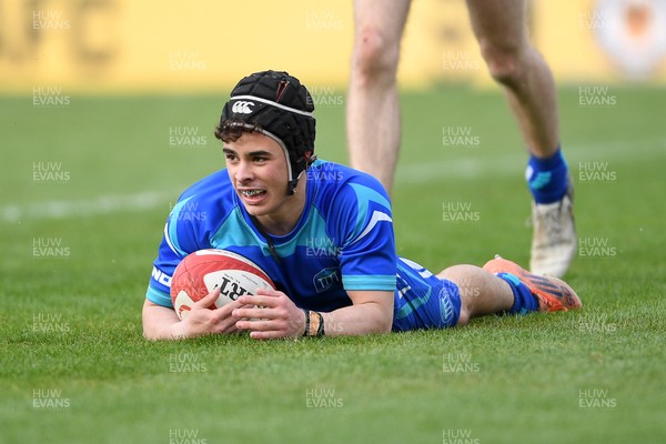 270426 - Dyffryn Taf v Bro Morgannwg - Road to Principality Finals - Boys U18s Cup - Richie Jenkins of Bro Morgannwg scores a try