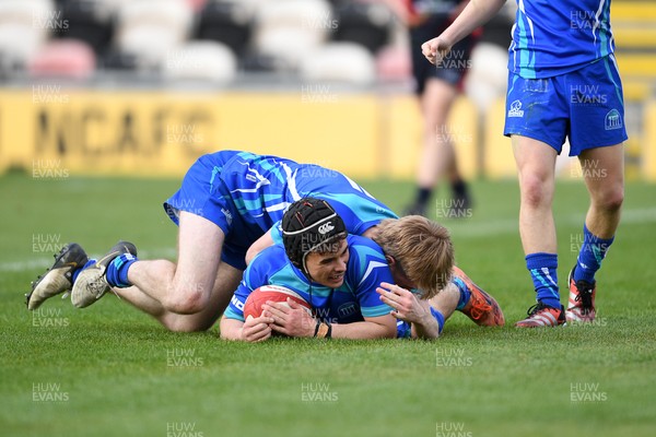 270426 - Dyffryn Taf v Bro Morgannwg - Road to Principality Finals - Boys U18s Cup - Richie Jenkins of Bro Morgannwg scores a try