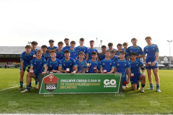 270426 - Dyffryn Taf v Bro Morgannwg - Road to Principality Finals - Boys U18s Cup - Bro Morgannwg players celebrate lifting the trophy at full time