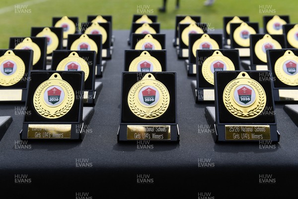 290426 - Dyffryn Taff v Bryncelynnog - Girls Schools Final U14 - Road To Principality Finals - medals