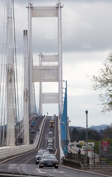 120421 Wales COVID 19 Restrictions Easing - Vehicles travel on the Severn Bridge between England and Wales as restrictions on travel between the two countries imposed by the Welsh Government are eased Previously only essential travel was permitted
