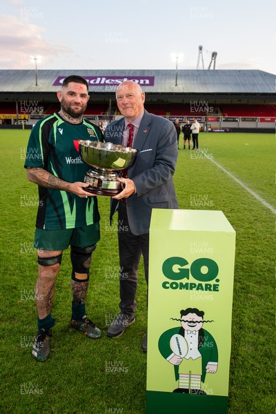 210525 - East District v Mid District - Inter District Cup Final - Mid District captain Adam Phillips receives the trophy from Terry Cobner
