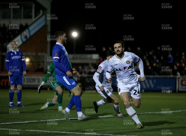 160124 - Eastleigh v Newport County - FA Cup Third Round Replay - Aaron Wildig of Newport County scores and celebrates