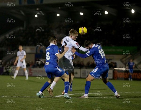 160124 - Eastleigh v Newport County - FA Cup Third Round Replay -Will Evans of Newport County heads at goal 