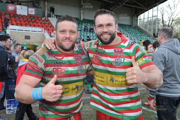 240416 -Ebbw_Vale v Aberavon-Principality_Premiership-Ebbw's Ross Jones and Gethin Robinson celebrate their win