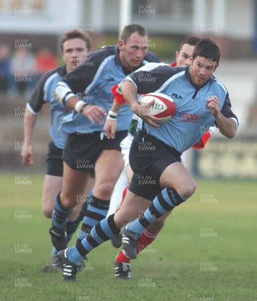 220403 - Ebbw Vale v Cardiff - Welsh Premiership - Dean Dewdney supported by Emyr Lewis and Elgan Jones makes a break