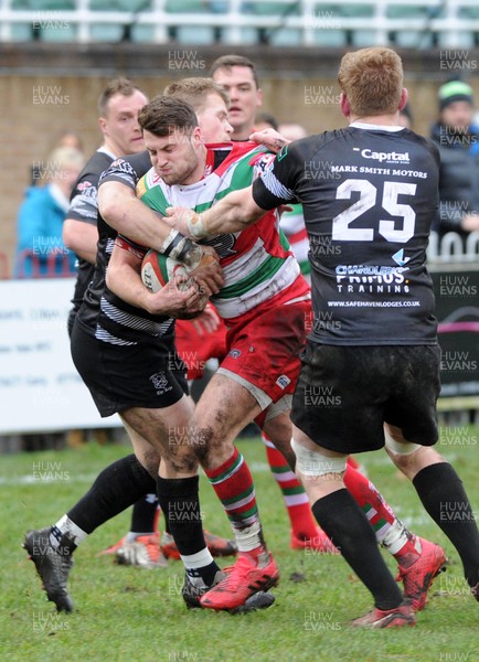 070117 - Ebbw Vale v Cross Keys, Principality Premiership Ebbw Vale's Josh Lewis is tackled by Cross Keys' Barney Nightingale by Huw Evans Agency