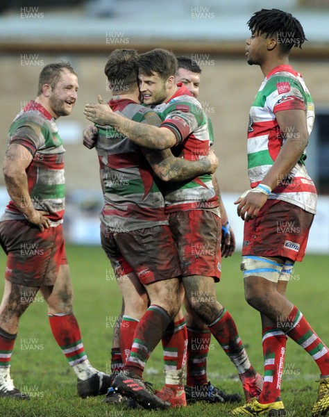 070117 - Ebbw Vale v Cross Keys, Principality Premiership Ebbw Vale players celebrate at the final whistle by Huw Evans Agency