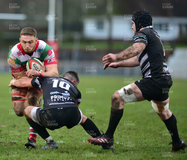 070117 - Ebbw Vale v Cross Keys - Principality Premiership   Ebbw Vale's Harrison Keddie is tackled by Cross Keys' Josh Prosser by Huw Evans Agency