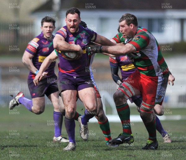 090416 - Ebbw Vale v Llandovery - SWALEC Cup quarter final -Ebbw Vale's Nathan Preece running at the Llandovery defence line