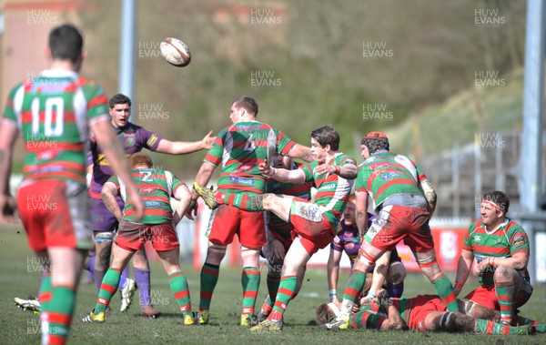 090416 - Ebbw Vale v Llandovery - SWALEC Cup quarter final -Llandovery's Rhodri Davies box kicks