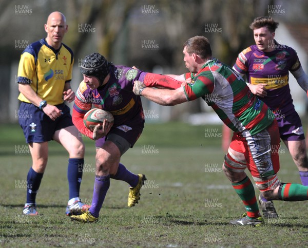 090416 - Ebbw Vale v Llandovery - SWALEC Cup quarter final -Ebbw Vale's Joe Franchi is tackled by Llandovery's Bryn Griffiths