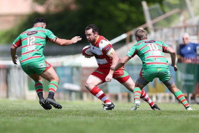 100525 - Ebbw Vale v Llandovery - Super Rygbi Cymru (SRC) Semi Final - Adam Warren of Llandovery looks for a gap between Dom Franchi and Evan Lloyd of Ebbw Vale