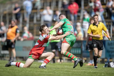 100525 - Ebbw Vale v Llandovery - Super Rygbi Cymru (SRC) Semi Final - Llien Morgan of Llandovery tries to stop Ryan Gardner of Ebbw Vale