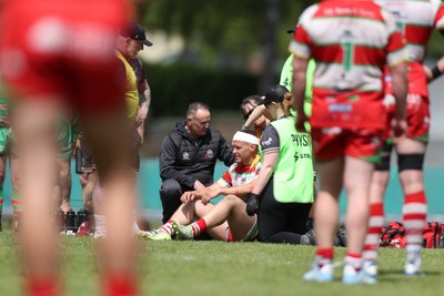 100525 - Ebbw Vale v Llandovery - Super Rygbi Cymru (SRC) Semi Final - Taylor Davies of Llandovery is treated for a head injury 