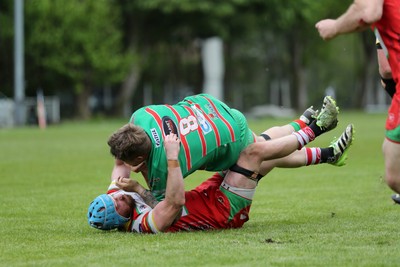 100525 - Ebbw Vale v Llandovery - Super Rygbi Cymru (SRC) Semi Final - Stuart Worrall of Llandovery and Ryan Jenkins  of Ebbw Vale tussle on the ground