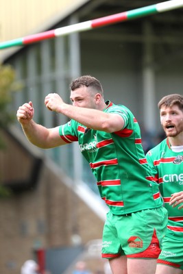 100525 - Ebbw Vale v Llandovery - Super Rygbi Cymru (SRC) Semi Final - Ethan Phillips of Ebbw Vale celebrates scoring a try