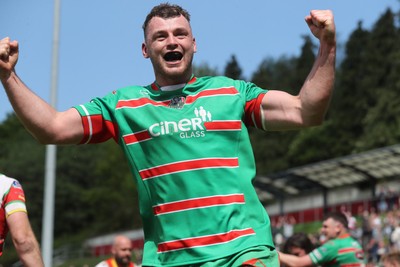 100525 - Ebbw Vale v Llandovery - Super Rygbi Cymru (SRC) Semi Final - Ethan Phillips of Ebbw Vale celebrates his sides try