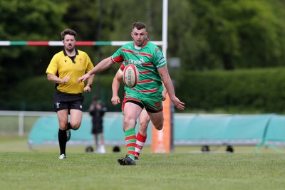 100525 - Ebbw Vale v Llandovery - Super Rygbi Cymru (SRC) Semi Final - Ethan Phillips of Ebbw Vale kicks ahead to score a try 