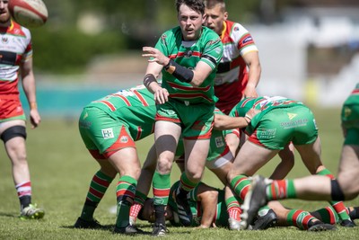 100525 - Ebbw Vale v Llandovery - Super Rygbi Cymru (SRC) Semi Final - Gruff Tough of Ebbw Vale gets the ball away 