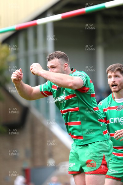 100525 - Ebbw Vale v Llandovery - Super Rygbi Cymru (SRC) Semi Final - Ethan Phillips of Ebbw Vale celebrates scoring a try