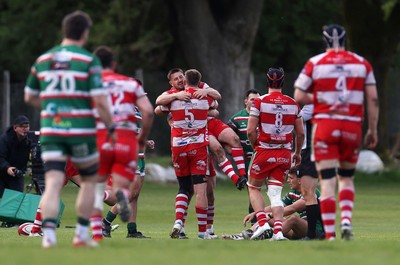 100526 - Ebbw Vale v Llandovery RFC - Super Rygbi Cymru Grand Final - Lee Rees of Llandovery celebrates scoring a try with team mates