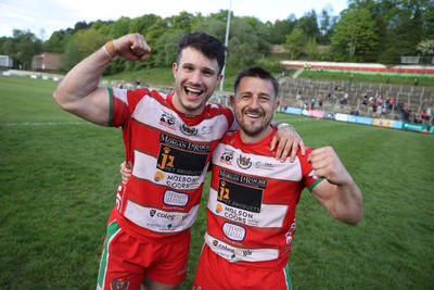 100526 - Ebbw Vale v Llandovery RFC - Super Rygbi Cymru Grand Final - Harri Doel and Lee Rees of Llandovery celebrate at full time