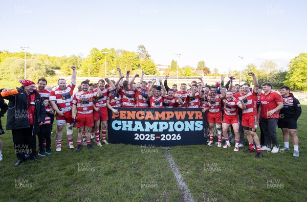 100526 - Ebbw Vale v Llandovery RFC - Super Rygbi Cymru Grand Final - Lee Rees of Llandovery lifts the trophy alongside his team mates