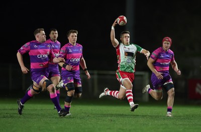 161025 - Ebbw Vale v Llandovery, Super Rugbi Cymru - Ioan Hughes of Llandovery takes the ball