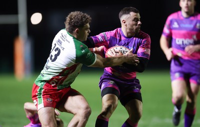 161025 - Ebbw Vale v Llandovery, Super Rugbi Cymru - Dorian Jones of Ebbw Vale holds off Corey Baldwin of Llandovery