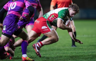 161025 - Ebbw Vale v Llandovery, Super Rugbi Cymru - Corey Baldwin of Llandovery is tackled short of the line