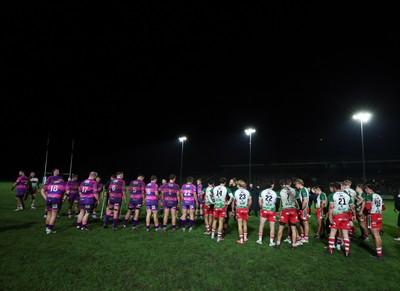 161025 - Ebbw Vale v Llandovery, Super Rugbi Cymru - The players applaud each other off at the end of the match